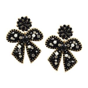 NEW Bow Earring, Beaded Bow Ribbon Statement Earring, Lily Posh